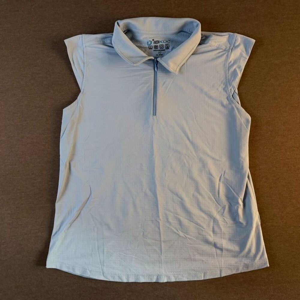 IBKÜL Light Blue Cap Sleeve Zip Polo Top UPF 50+ Sun Protection XL